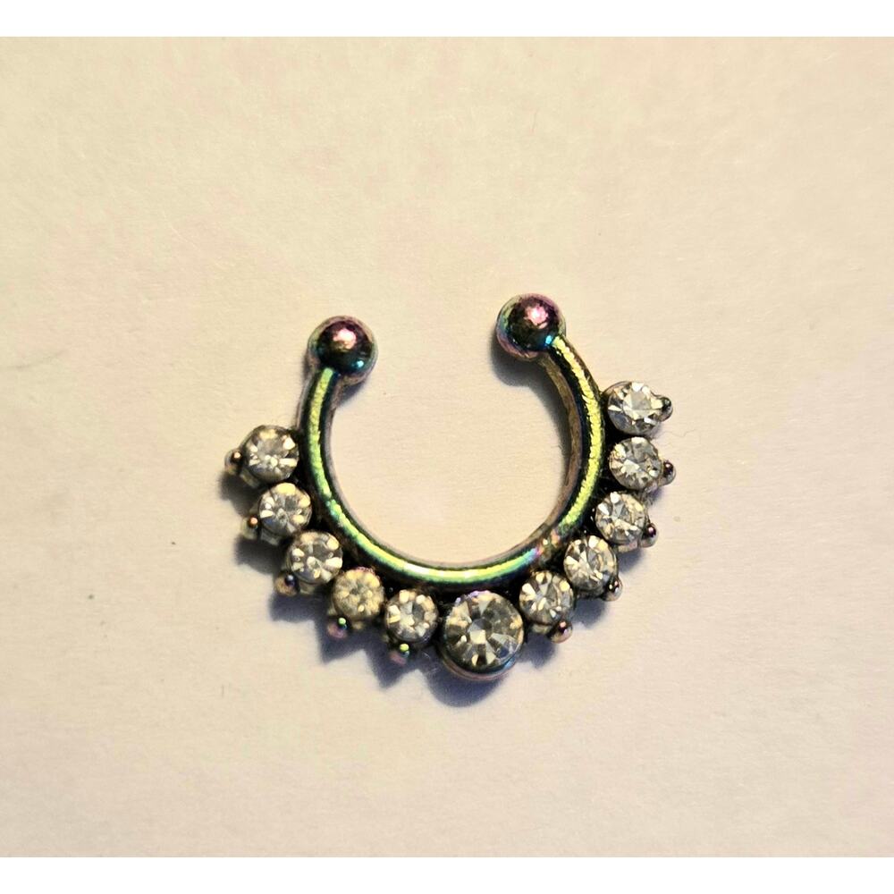 Rainbow and Rhinestone Faux Nose Ring for Septum